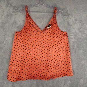 River Island Womens Blouse Orange Polka Dot‎ Sleeveless Spaghetti Strap 14 New